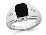 Men's 3.50 Carat (ctw) Black Onyx Ring in 14K White Gold with Diamonds Accents